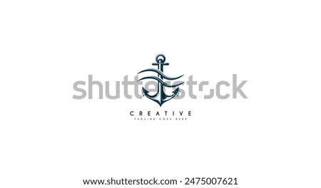 Wave with anchor sea logo design vector illustration.