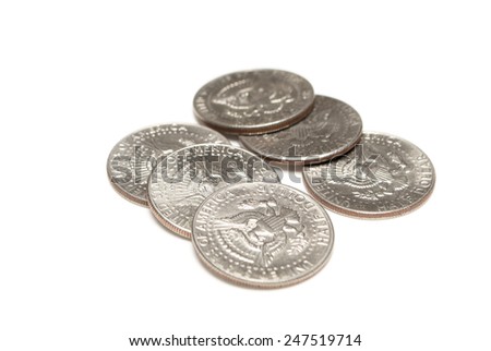 Pile of Silver Coins, Dollars and Half Dollar, Money