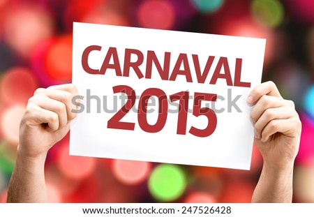 Carnival 2015 (in Portuguese) card with colorful background with defocused lights