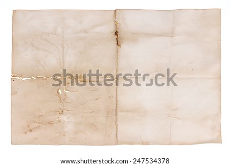 old paper isolated on white background.