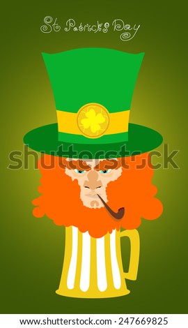 St. Patrick's Day greeting card, poster. Leprechaun with a beard