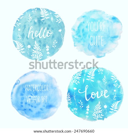 Watercolor splatters with typography  and floral ornament. Vector