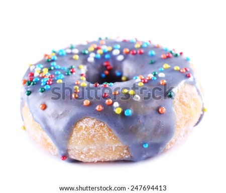 Delicious donut with icing isolated on white