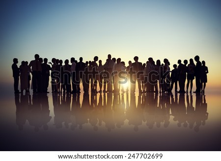 Silhouettes of Business People Gathering Outdoors