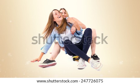 Friends with skate over ocher background