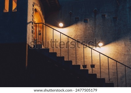 Medieval european archaic stairs and railings,