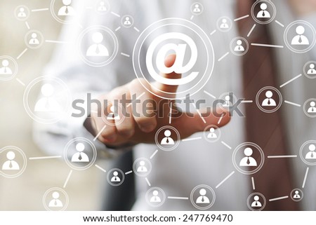 Businessman pressing sign online messaging mail sending