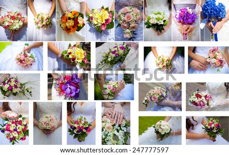 set wedding bunch of flowers in hands of the bride.