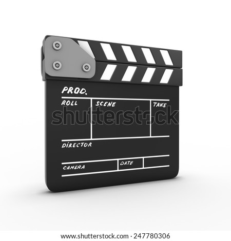 Film movie clapper isolated on white background. 3d render image.