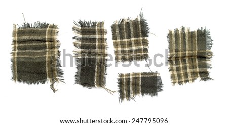 pieces of coarse cloth isolated on white