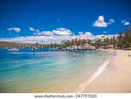 People relaxing at  Manly beach in Sydney, Australia. Royalty-Free Stock Photo #247797820
