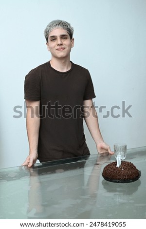  portrait of a man, portrait of a person, white background, birthday party, 18 years, platinum hair, white man
