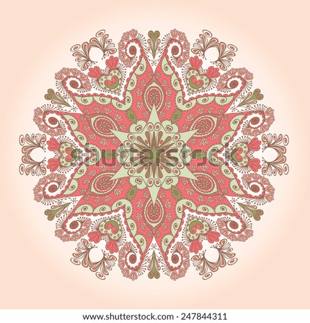 Abstract ornamental circle with vintage floral elements. Round lace. 
