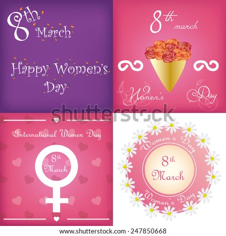 a set of colored backgrounds with text and different elements for women's day