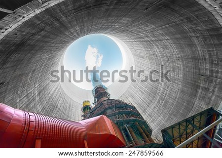 Thermal power plant with large chimney Royalty-Free Stock Photo #247859566