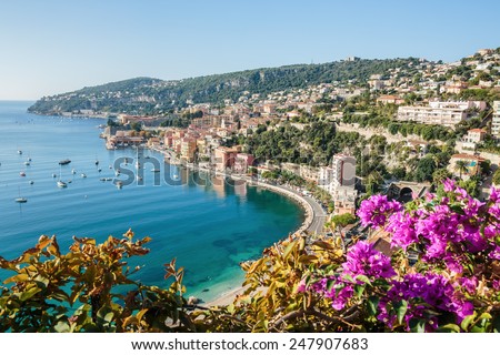 Panoramic view of Cote d'Azur near the town of Villefranche-sur-Mer Royalty-Free Stock Photo #247907683