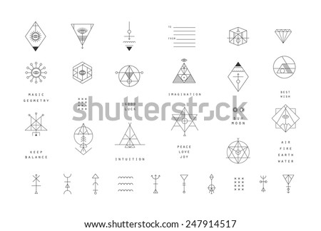 Set of vector trendy geometric icons. Alchemy symbols collection. Religion, philosophy, spirituality, occultism. Royalty-Free Stock Photo #247914517