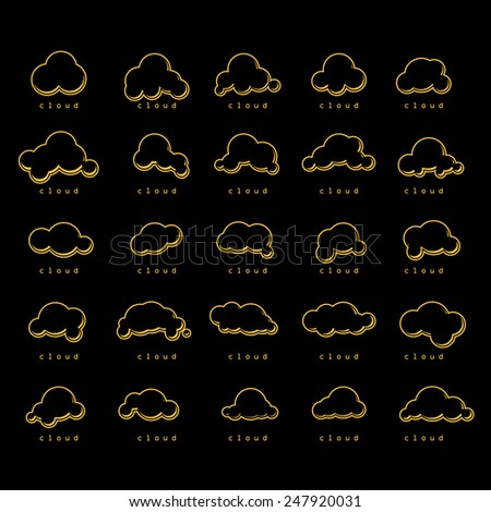 Clouds Icons Set - Isolated On Black Background - Vector Illustration, Graphic Design, Editable For Your Design