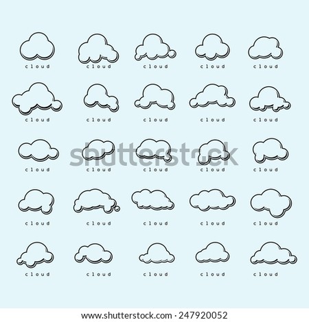 Clouds Icons Set - Isolated On Blue Background - Vector Illustration, Graphic Design, Editable For Your Design 