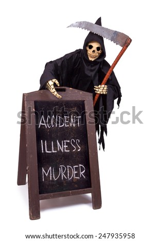 Grim Reaper with menu on white background