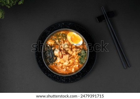 Ramen food photography on a dark background