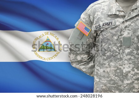 American soldier with flag on background - Nicaragua