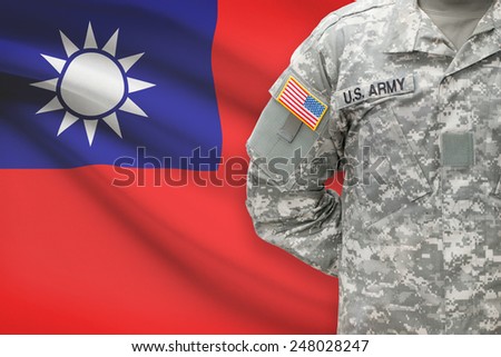 American soldier with flag on background - Republic of China - Taiwan