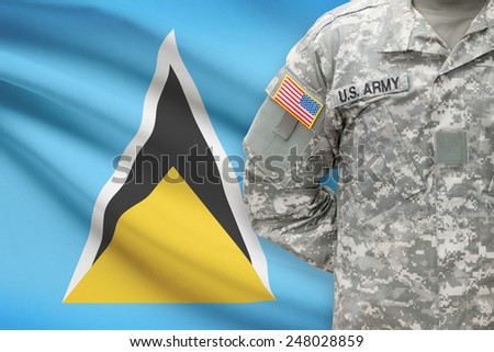 American soldier with flag on background - Saint Lucia