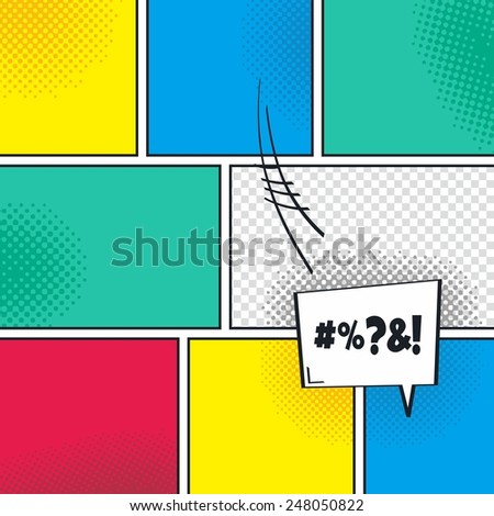 comic book template with speech bubble and halftone art