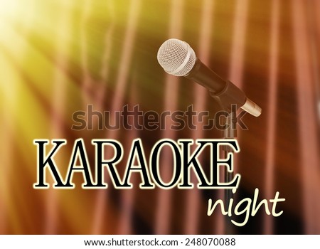 Microphone on brown curtain background, Karaoke night concept