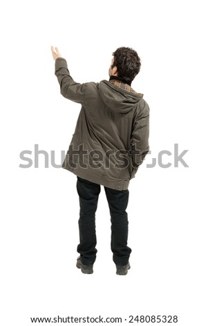 Portrait of a man isolated on a white background, back view