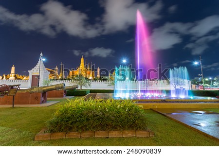 Fountain dance show in front of Wat Phra Kaew, Bangkok Thailand