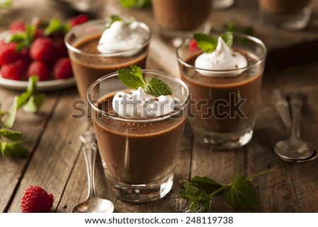 Homemade Dark Chocolate Mousse with Whipped Cream Royalty-Free Stock Photo #248119738