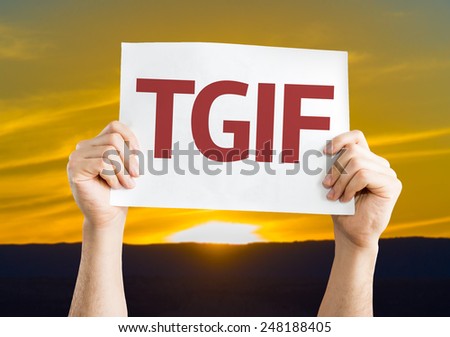 TGIF card with a sunset background