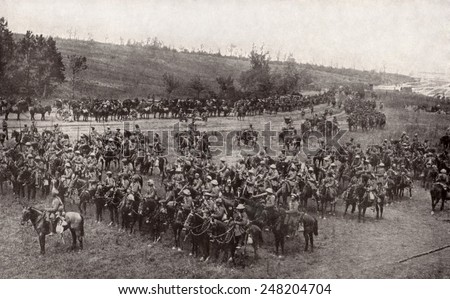 2nd Indian Cavalry WW1 in the Battle of the Somme. The cavalry charge of July 14, 1916 was conducted the 20th Deccan Horse and the British Seventh Dragoon Guards. Royalty-Free Stock Photo #248204704
