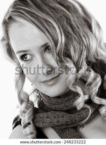 beautiful blonde woman portrait with scarf