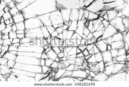 Full screen broken glass, white background horizontal