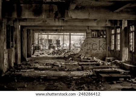 doomsday destruction ruins factory damage Royalty-Free Stock Photo #248286412