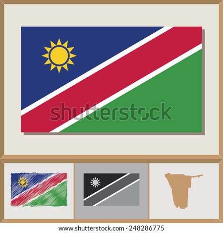 National flag and country silhouette of Namibia