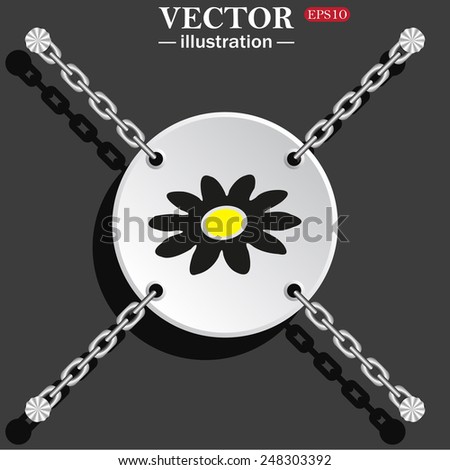 White circle with chains on a gray background with shadow. daisy,vector illustration, EPS 10