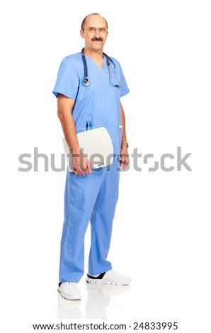 Smiling medical nurse with stethoscope. Isolated over white background