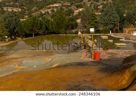 Geyser, hot springs and color stones in the natural pools