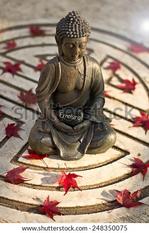 Buddha statue with the word  Erholung, translation: relaxation