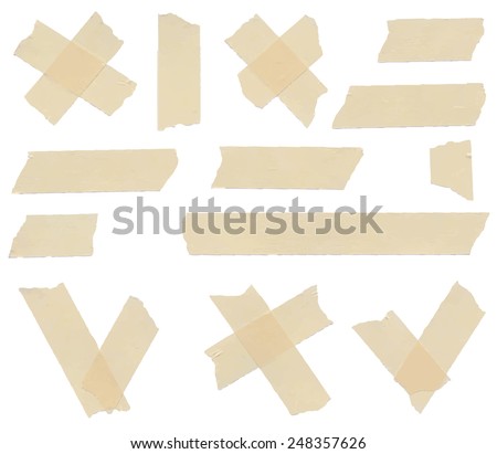 Set of accept or yes, no symbols, cross and different size adhesive tape pieces on white background Royalty-Free Stock Photo #248357626