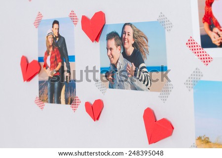Photo wall. Decoration for Valentine's day with photo collage inside a house