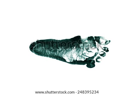Imprint of children's feet on white paper (isolated)