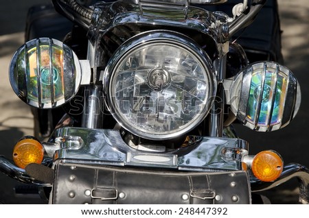 Motorcycle headlight close-up