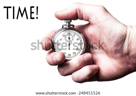 Stopwatch on white with text Royalty-Free Stock Photo #248451526