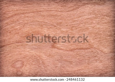Natural Cherry Wood Brownish Red Veneer, vignette, grunge texture sample.