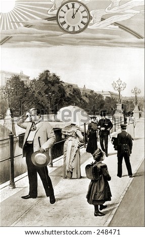 Vintage Photo of People Walking Near a Bridge